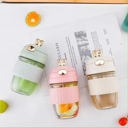 Cute Rabbit Straw Glass Cup Girl Portable Cup Coffee Drink Gift Water Cup