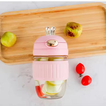 Cute Rabbit Straw Glass Cup Girl Portable Cup Coffee Drink Gift Water Cup