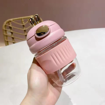 Cute Rabbit Straw Glass Cup Girl Portable Cup Coffee Drink Gift Water Cup