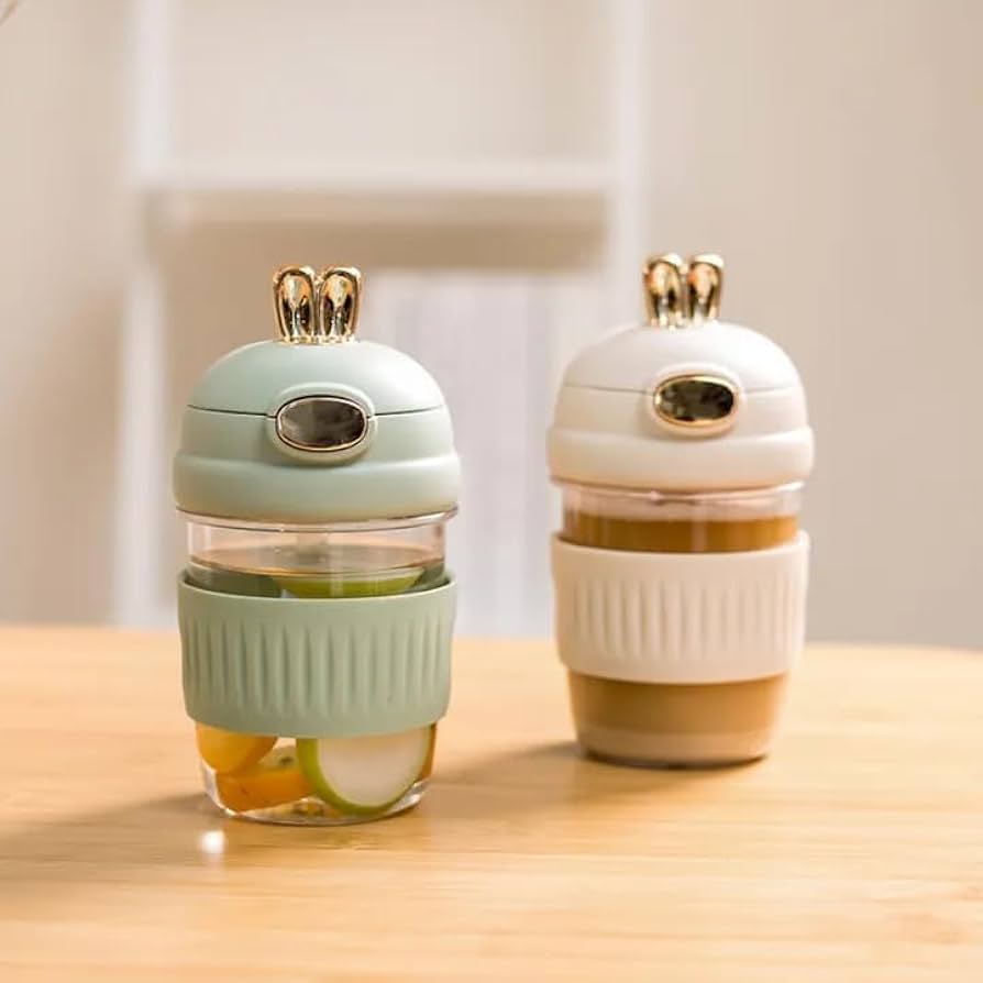 Cute Rabbit Straw Glass Cup Girl Portable Cup Coffee Drink Gift Water Cup