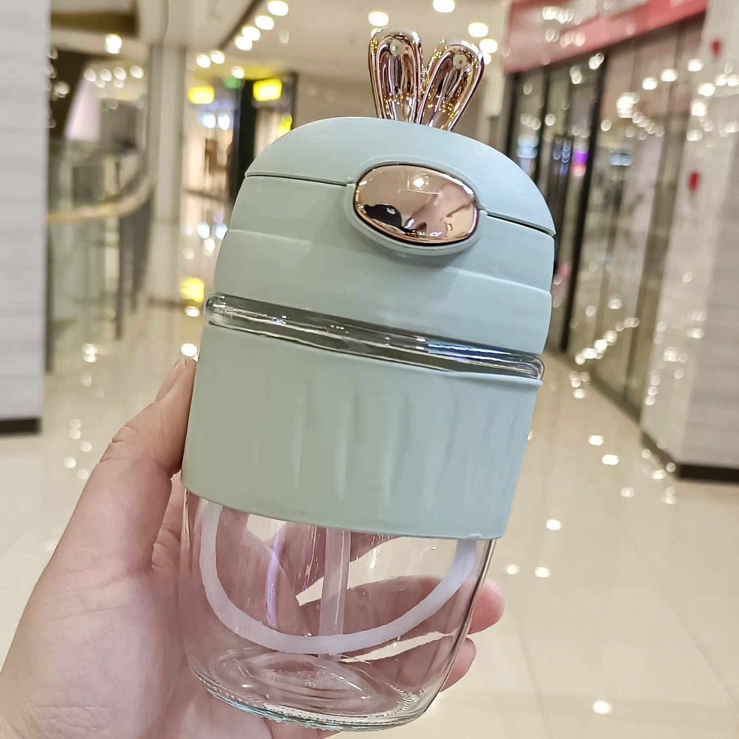 Cute Rabbit Straw Glass Cup Girl Portable Cup Coffee Drink Gift Water Cup