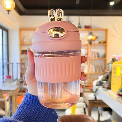 Cute Rabbit Straw Glass Cup Girl Portable Cup Coffee Drink Gift Water Cup