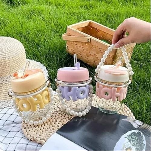 Hoho Glass mug - coffee mug- gift for girls with glass straw